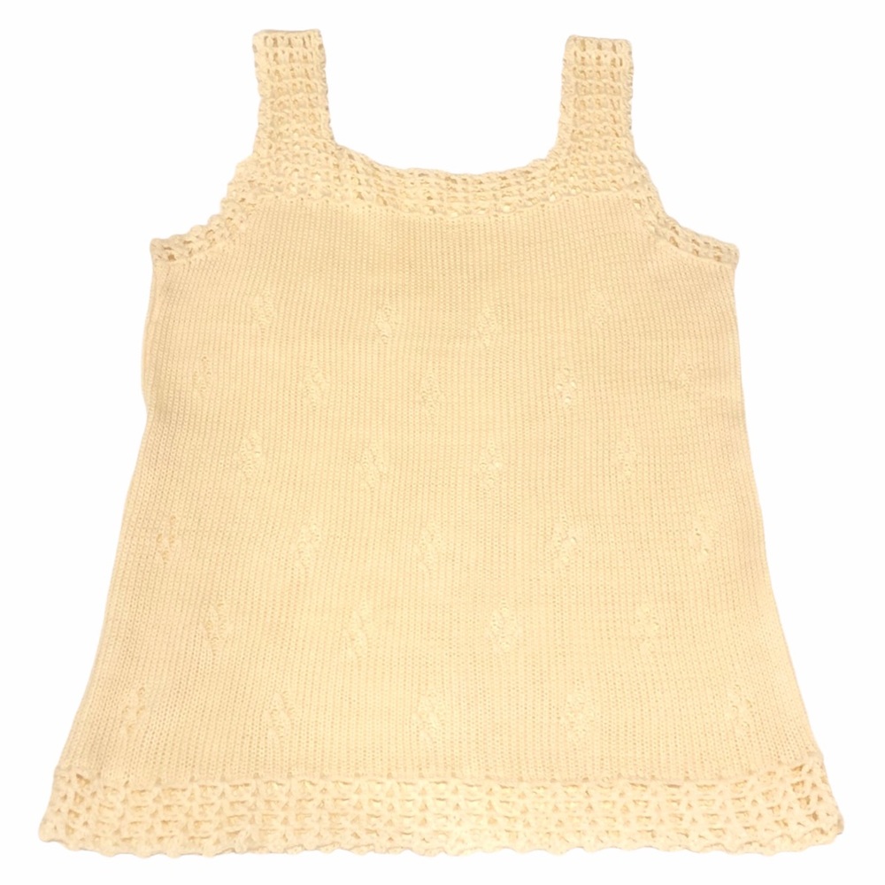 Cream Pointelle Knit Sleeveless Top - Picture 2 of 12